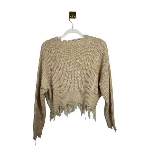 Coco + Jaimeson Cable Knit V-Neck Fringe Sweater in Tan Size S - Picture 7 of 10